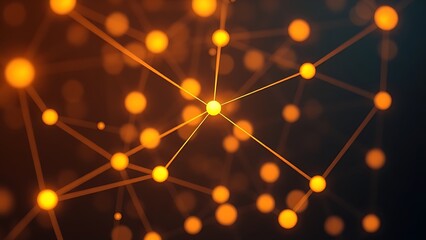 Obraz premium Abstract network of glowing nodes and lines in warm tones against a dark sophisticated backdrop.