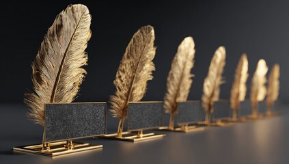 Gold feathers with dark stone plaques