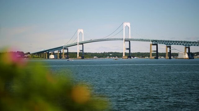 Revealing Ground-Level Shot of the Claiborne Pell Newport Bridge in Rhode Island