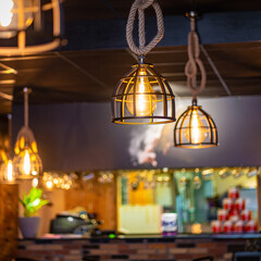 Sunny empty restaurant interior with no people tables sun restaurant