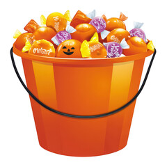 Full bucket of Halloween candy for trick or treating night