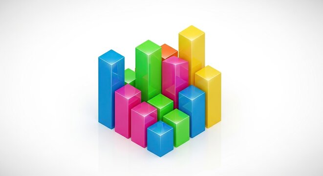 Colorful 3d Bar Graph with Glossy Rectangular Columns on White Background