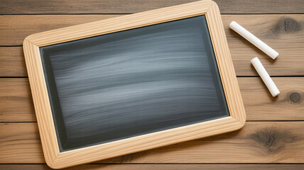 Ready for learning and creative ideas, this classic chalkboard with chalk invites inspiring lessons and brainstorming sessions on a rustic wooden surface.