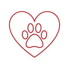 Heart with paw print graphic design on black background concept