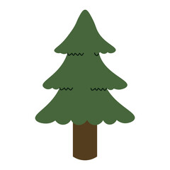 Flat style illustration of a simple pine tree with rounded layers and brown trunk, perfect for Christmas decor, forest elements, and seasonal creative projects
