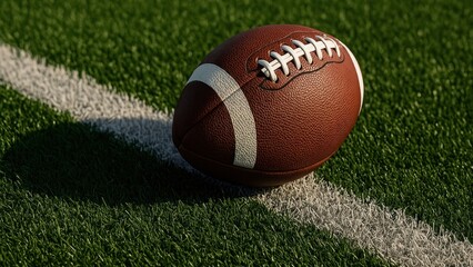 Fototapeta premium Football resting on green field.