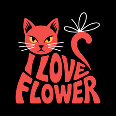 Red cat with flower and the words i love flower