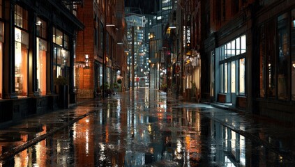 A night street scene in a city alley