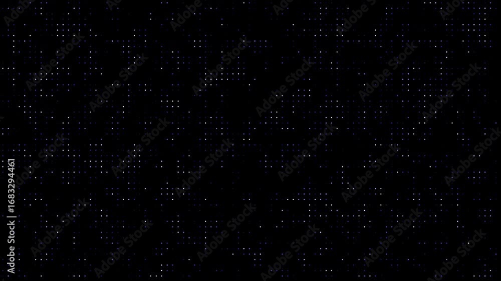 Poster abstract digital rain animation background with flickering white pixels grid on black backdrop