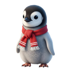 Fototapeta premiumCute penguin chick with scarf, isolated on transparent background