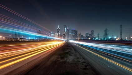 Fototapeta premium Night city lights blurred by motion