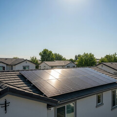 Embrace Clean Energy with Solar Panels: Generate Sustainable Power for Your Home Under a Bright Blue Sky. Generative AI.