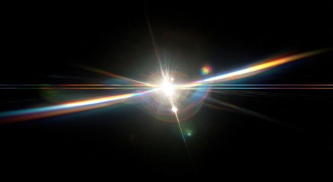 Bright lens flare on black background