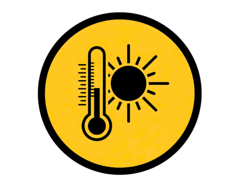 Thermometer and sun icon representing high temperature isolated on transparent background