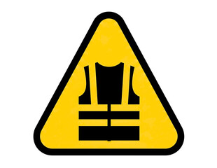 Yellow warning triangle with safety vest symbol isolated on transparent background