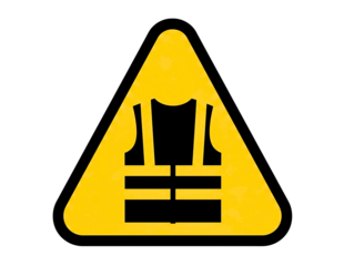 Yellow warning triangle with safety vest symbol isolated on transparent background