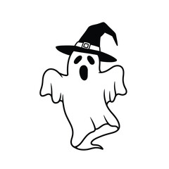 Ghost wearing witch hat dancing icon vector