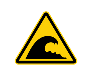 Yellow warning triangle with black wave symbol isolated on transparent background