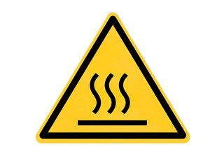 Yellow warning triangle symbol for hot surface isolated on transparent background