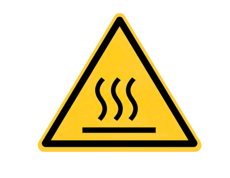 Yellow warning triangle symbol for hot surface isolated on transparent background