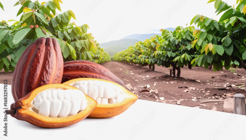 Poster juicy fruit and ripe mango displayed on isolated white background with ample copy space for text ava