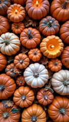 Autumnal Pumpkin Arrangement with Candlelit Glow