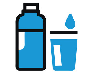 Water Bottle and Glass Icon - Refreshing Hydration Symbol