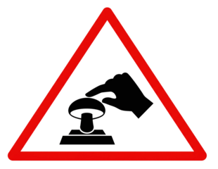 Warning sign for pressing a button isolated on transparent background