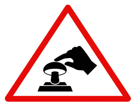 Warning sign for pressing a button isolated on transparent background