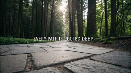 Pathway through lush forest capturing serenity with sunlight filtering through trees