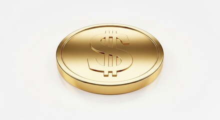 Gold Coin with Dollar Symbol on White Background Closeup Financial Currency Concept