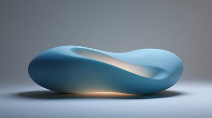 Obraz premium A smooth, curvilinear light blue abstract sculpture with a subtle inner glow, creating a serene and modern artistic form. 