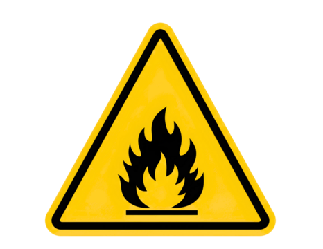 Flammable hazard warning sign isolated on transparent background