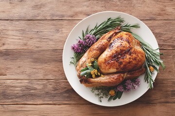 White plate with a roasted turkey on it