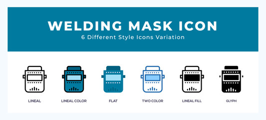 Welding mask icon set with different styles. Icons designed in filled. outline. flat. glyph and line colored.