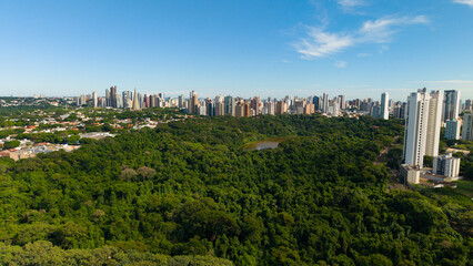 Aerial View of Maringa, Cathedral and downtown. Several buildings.