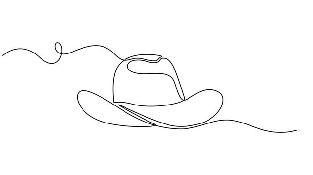 Self drawing line animation Cowboy Hat continuous one single line drawn concept video, Animated self drawing of continuous line draw cowboy on horse galloping across dusty field. Cowboy on bucking