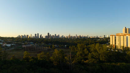 Aerial View of Maringa, Cathedral and downtown. Several buildings.