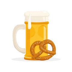 Refreshing Beer Mug with Foam and Pretzel A Classic Combination
