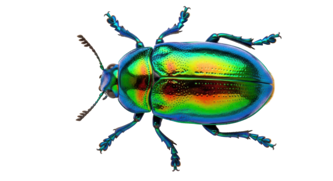 Isolated colorful beetle, iridescent insect