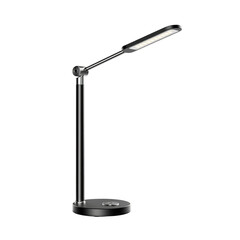 A modern led desk lamp with a sleek silver finish and adjustable arm on a black background isolated shot