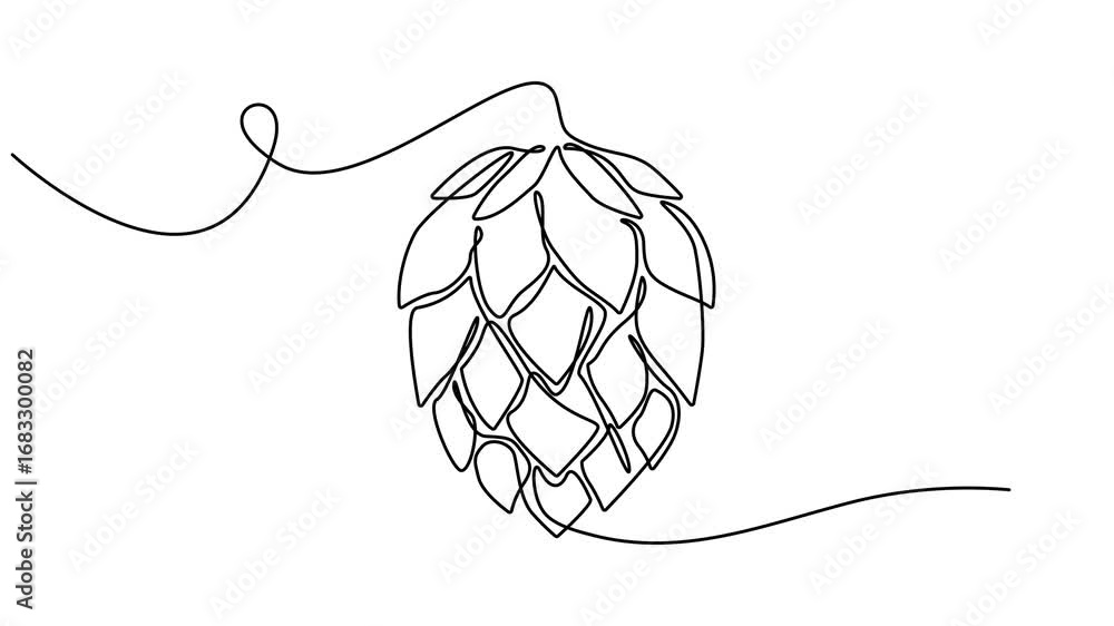 Poster hop herb and spikelet continuous one line drawing animation, hop herb and spikelet animation continu