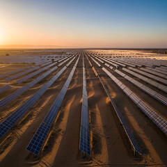  Desert Oasis of Energy: An Aerial View Captures the Immense Scale of a Solar Farm Stretching Across the Sands, Representing a Sustainable Future and Innovative. Generative AI.