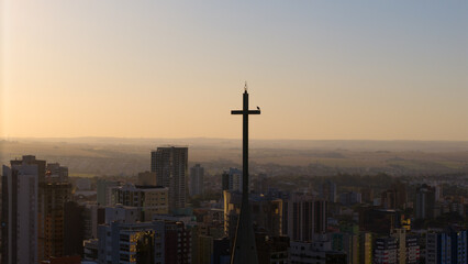 Aerial View of Maringa, Cathedral and downtown. Several buildings.