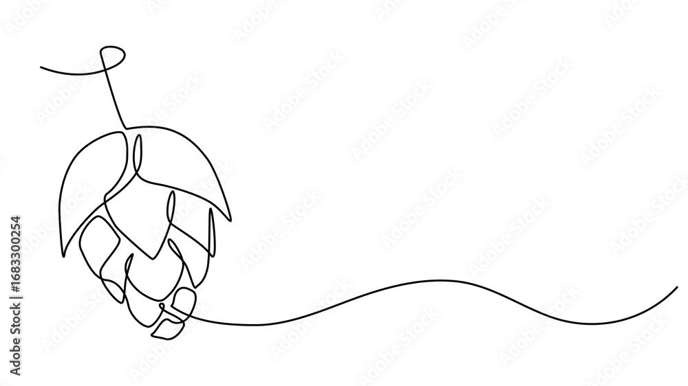Poster hop herb and spikelet continuous one line drawing animation, hop herb and spikelet animation continu