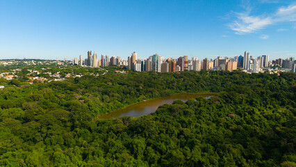 Aerial View of Maringa, Cathedral and downtown. Several buildings.