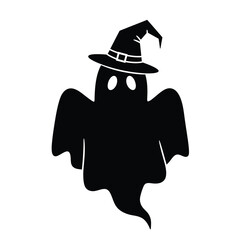 Black ghost wearing witch hat white