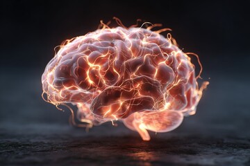 Illuminated brain with glowing neural pathways