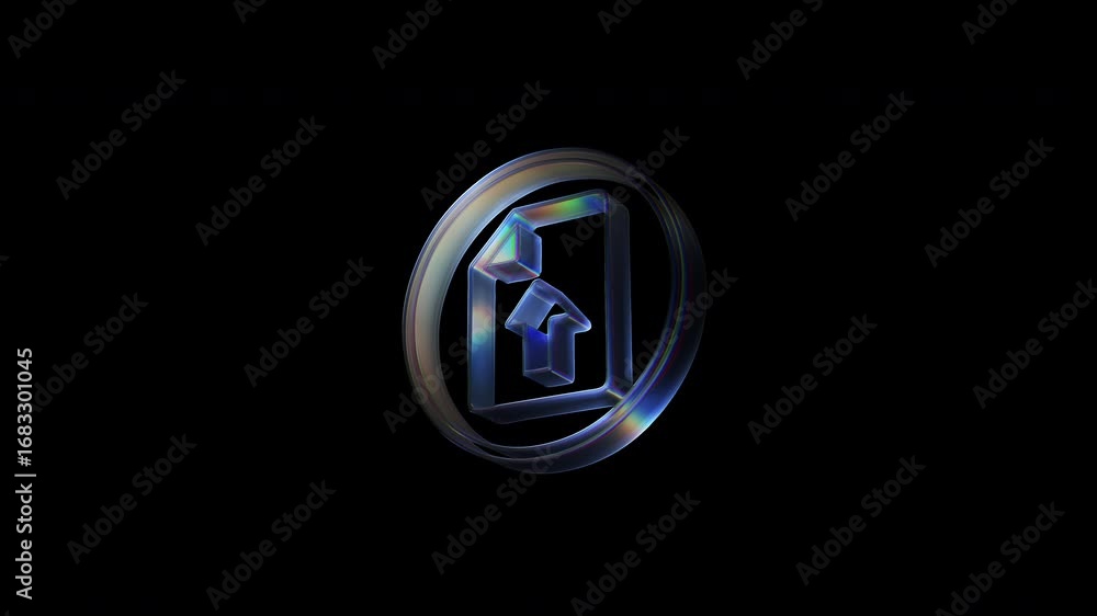 Poster holographic upload icon rotating on black background