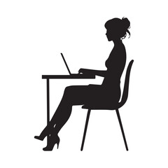 vector silhouette woman working at computer